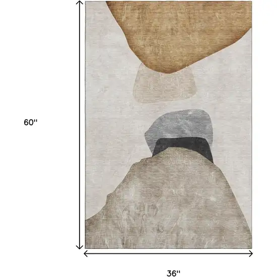 Brown And Gray Abstract Washable Area Rug With UV Protection Photo 7