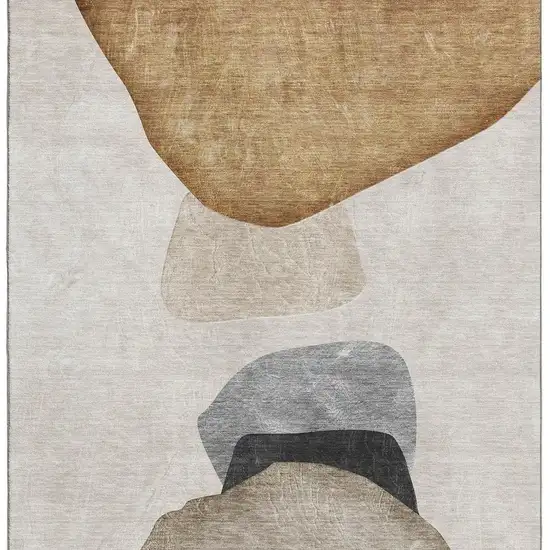 Brown And Gray Abstract Washable Area Rug With UV Protection Photo 4