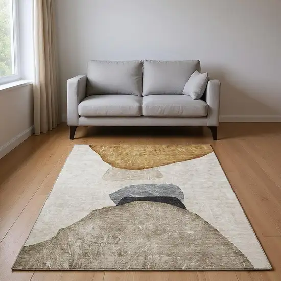 Brown And Gray Abstract Washable Area Rug With UV Protection Photo 2