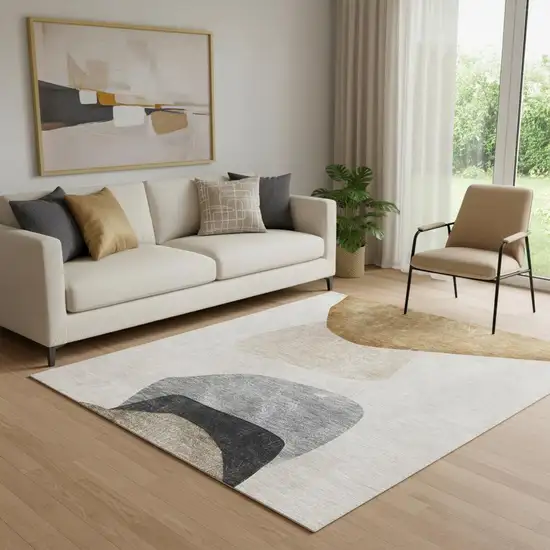 Brown And Gray Abstract Washable Area Rug With UV Protection Photo 1