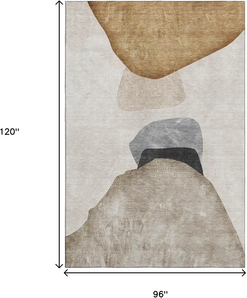 Brown And Gray Abstract Washable Area Rug With UV Protection Photo 7