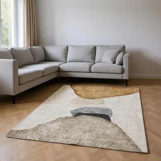 Brown And Gray Abstract Washable Area Rug With UV Protection Photo 2