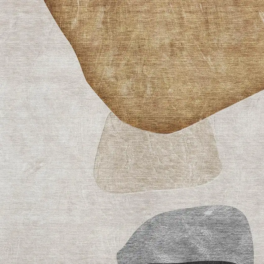 Brown And Gray Abstract Washable Area Rug With UV Protection Photo 3