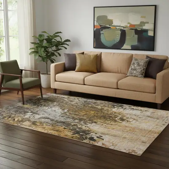 Brown And Gray Abstract Washable Area Rug With UV Protection Photo 1