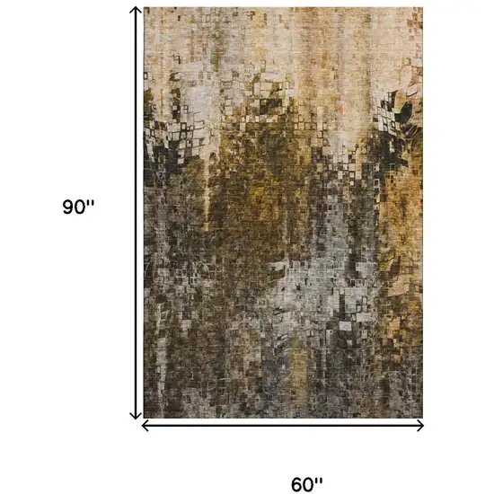 Brown And Gray Abstract Washable Area Rug With UV Protection Photo 3