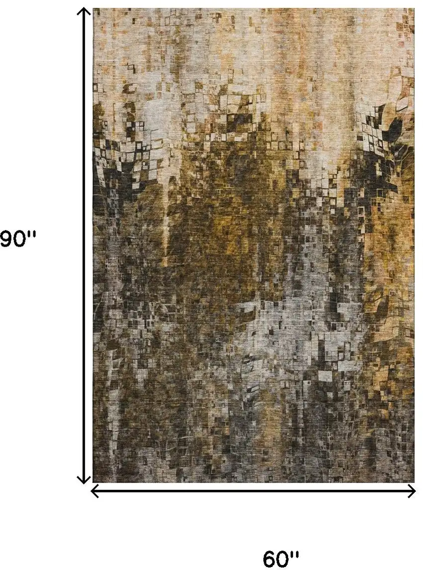 Brown And Gray Abstract Washable Area Rug With UV Protection Photo 3