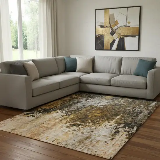 Brown And Gray Abstract Washable Area Rug With UV Protection Photo 1