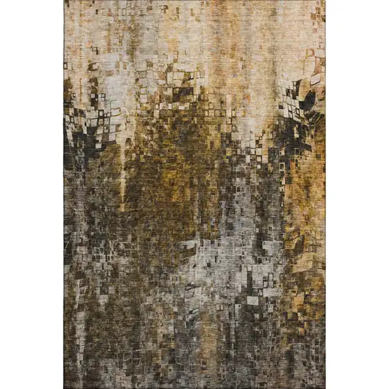 Brown And Gray Abstract Washable Area Rug With UV Protection Photo 3