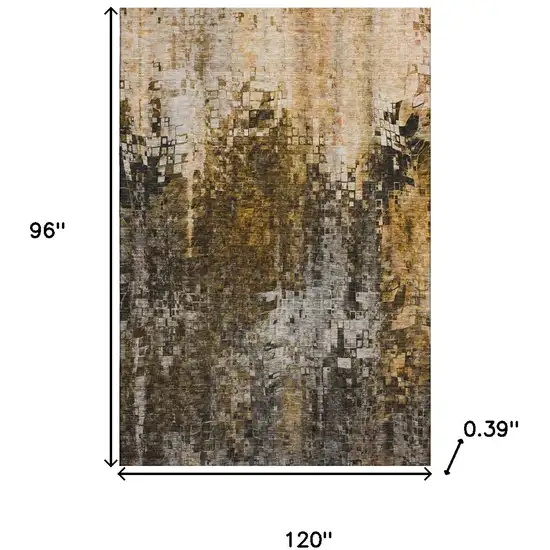 Brown And Gray Abstract Washable Area Rug With UV Protection Photo 3