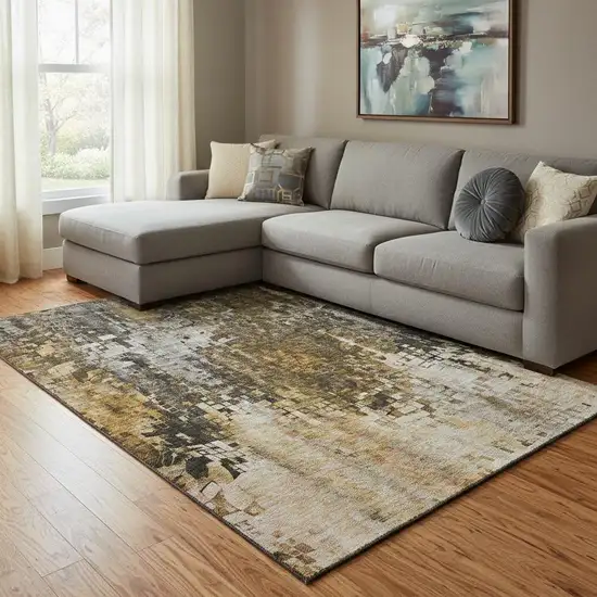 Brown And Gray Abstract Washable Area Rug With UV Protection Photo 1