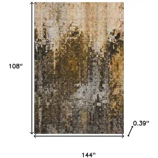 Brown And Gray Abstract Washable Area Rug With UV Protection Photo 3