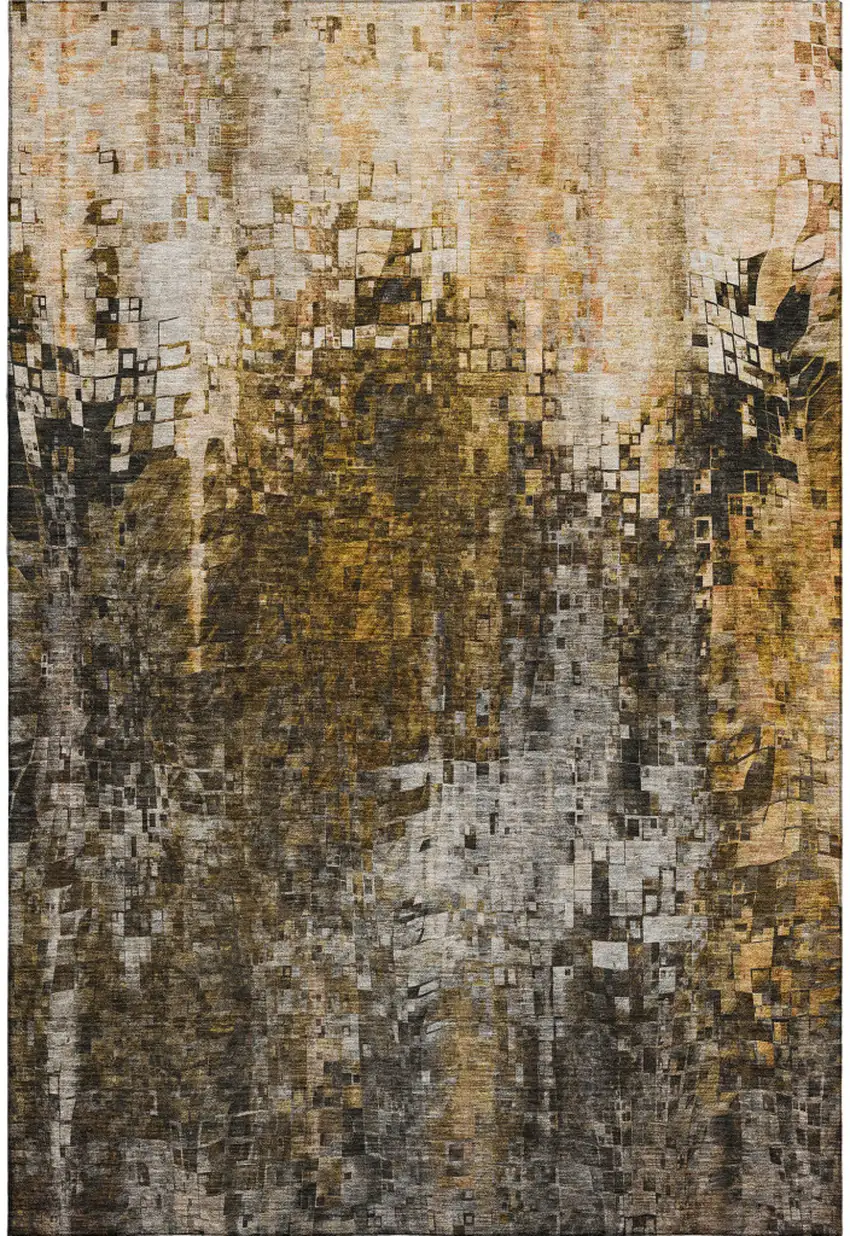 Brown And Gray Abstract Washable Area Rug With UV Protection Photo 3