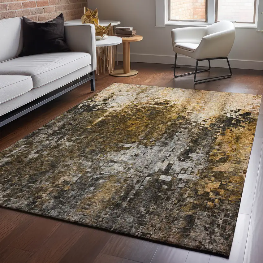 Brown And Gray Abstract Washable Area Rug With UV Protection Photo 2