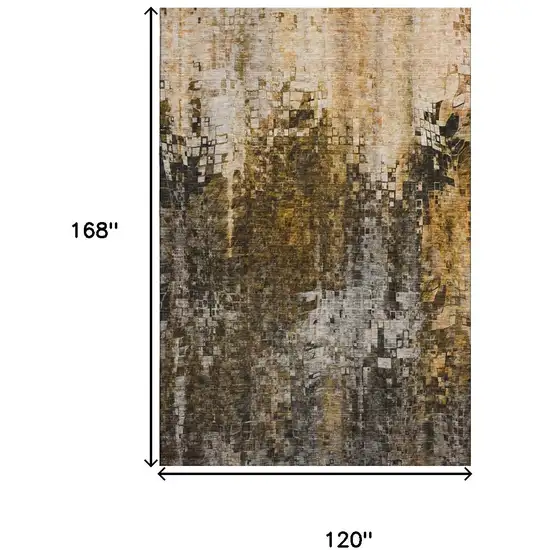 Brown And Gray Abstract Washable Area Rug With UV Protection Photo 3