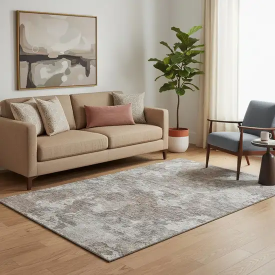 Brown And Gray Abstract Washable Area Rug With UV Protection Photo 2