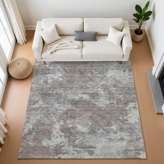 Brown And Gray Abstract Washable Area Rug With UV Protection Photo 5