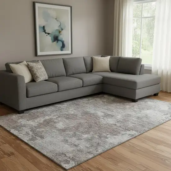 Brown And Gray Abstract Washable Area Rug With UV Protection Photo 2