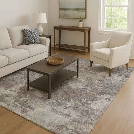 Brown And Gray Abstract Washable Area Rug With UV Protection Photo 6