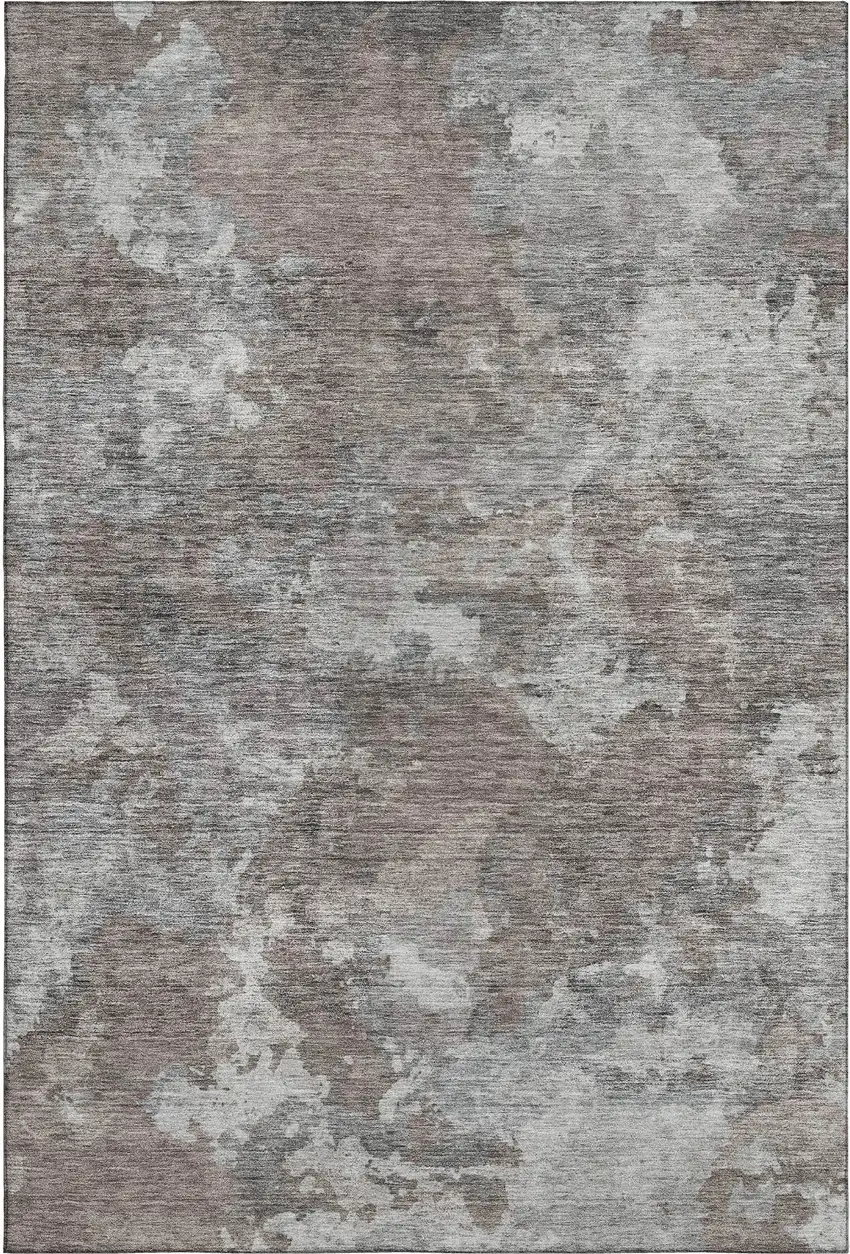 Brown And Gray Abstract Washable Area Rug With UV Protection Photo 1