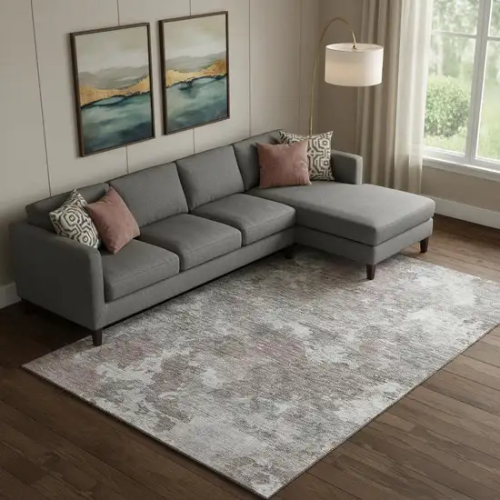 Brown And Gray Abstract Washable Area Rug With UV Protection Photo 2