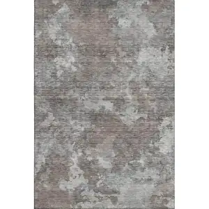 Photo of Brown And Gray Abstract Washable Area Rug With UV Protection