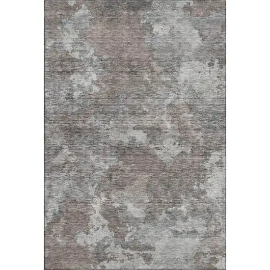 Brown And Gray Abstract Washable Area Rug With UV Protection Photo 1