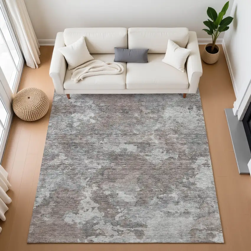 Brown And Gray Abstract Washable Area Rug With UV Protection Photo 5