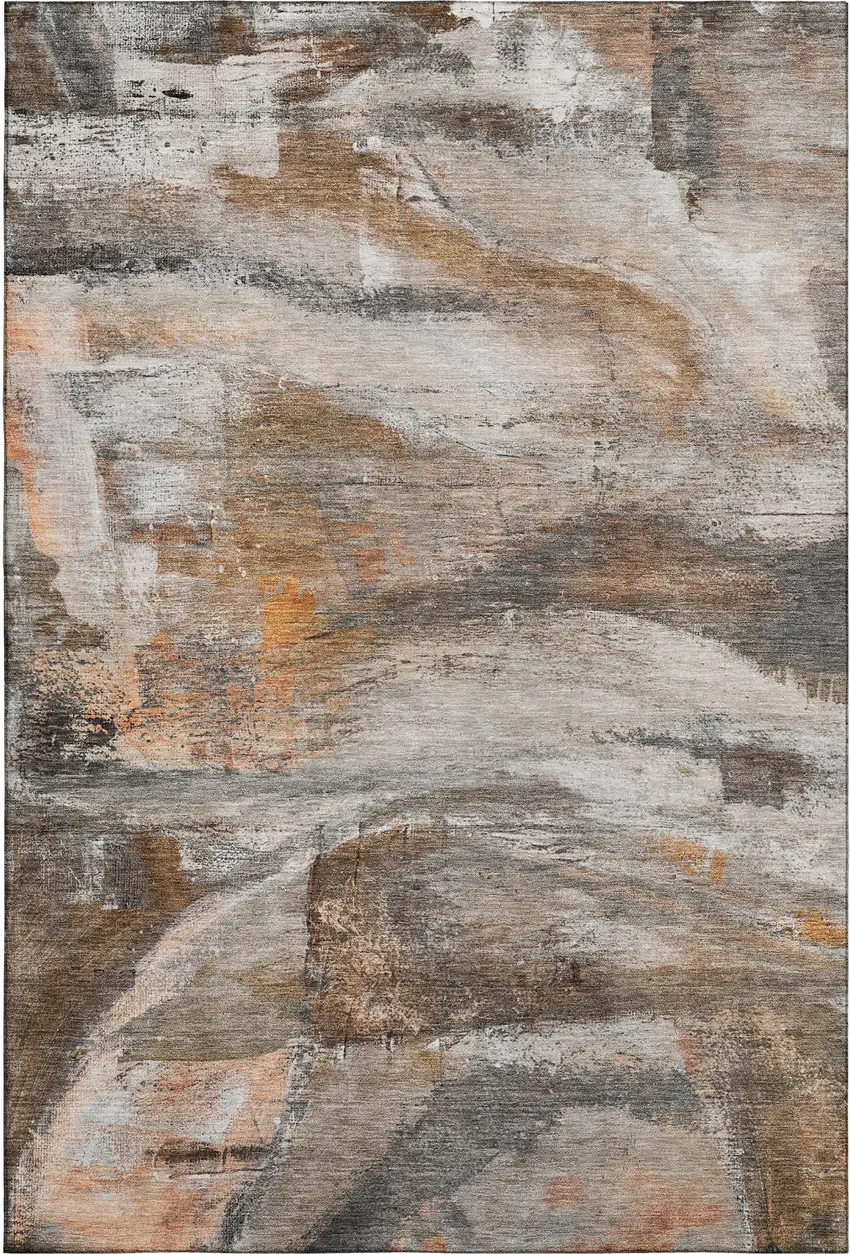 Brown And Gray Abstract Washable Area Rug With UV Protection Photo 6