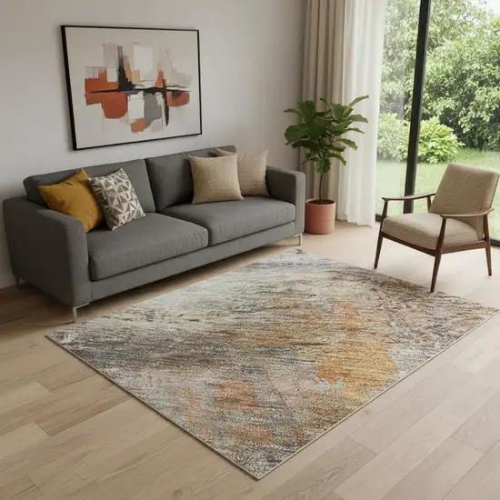 Brown And Gray Abstract Washable Area Rug With UV Protection Photo 2