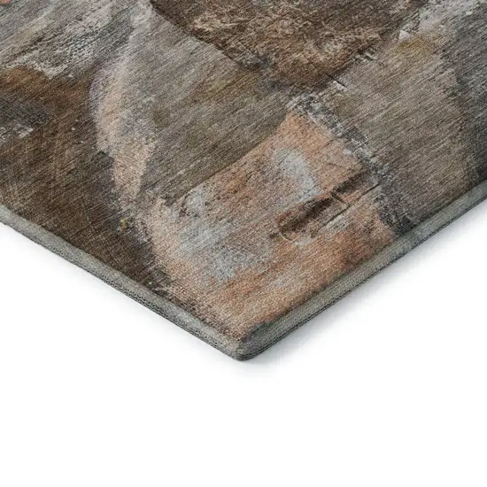Brown And Gray Abstract Washable Area Rug With UV Protection Photo 6