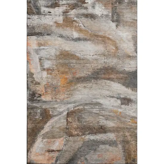 Brown And Gray Abstract Washable Area Rug With UV Protection Photo 5