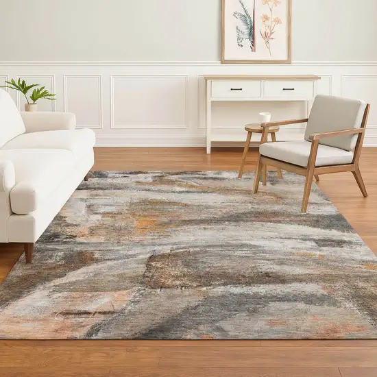 Brown And Gray Abstract Washable Area Rug With UV Protection Photo 4