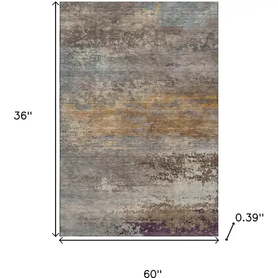 Brown And Gray Abstract Washable Area Rug With UV Protection Photo 9