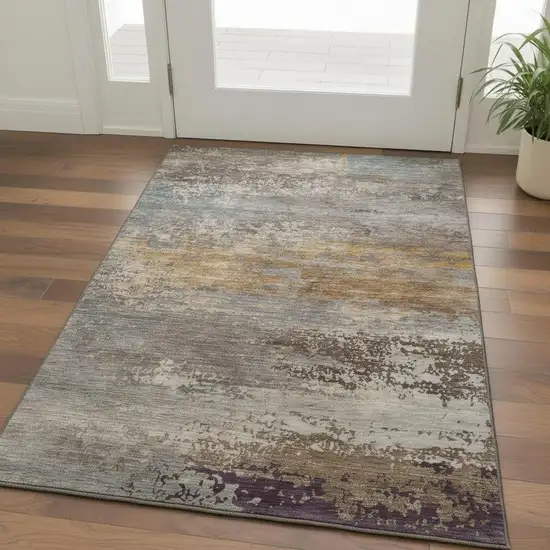 Brown And Gray Abstract Washable Area Rug With UV Protection Photo 2