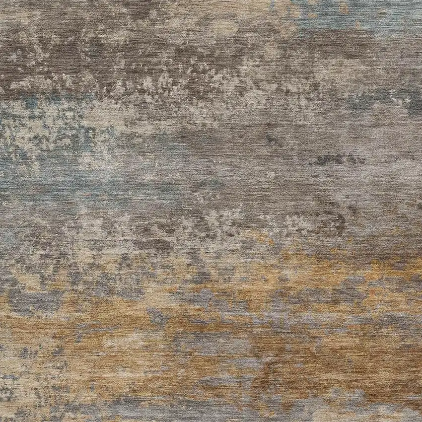 Brown And Gray Abstract Washable Area Rug With UV Protection Photo 3