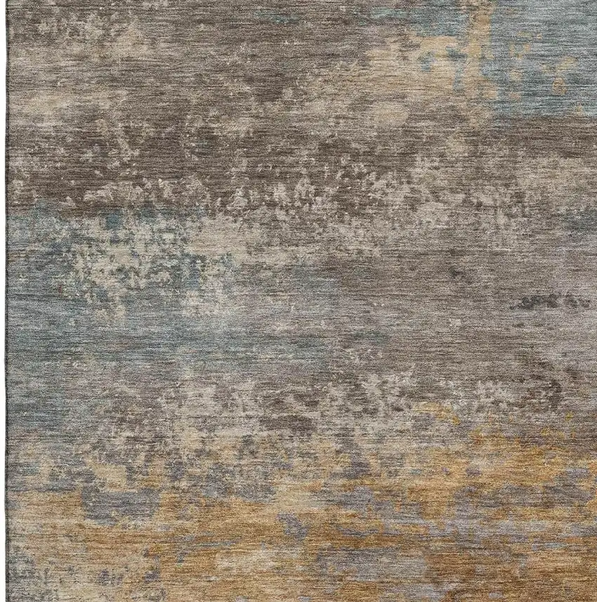 Brown And Gray Abstract Washable Area Rug With UV Protection Photo 3