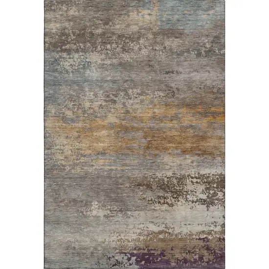 Brown And Gray Abstract Washable Area Rug With UV Protection Photo 1