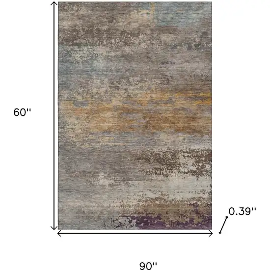 Brown And Gray Abstract Washable Area Rug With UV Protection Photo 9