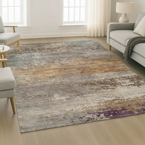 Brown And Gray Abstract Washable Area Rug With UV Protection Photo 6