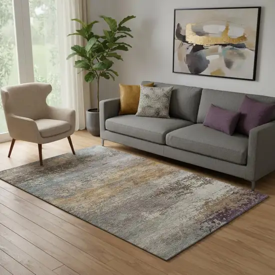 Brown And Gray Abstract Washable Area Rug With UV Protection Photo 2