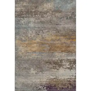 Photo of Brown And Gray Abstract Washable Area Rug With UV Protection