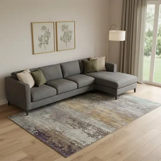 Brown And Gray Abstract Washable Area Rug With UV Protection Photo 2