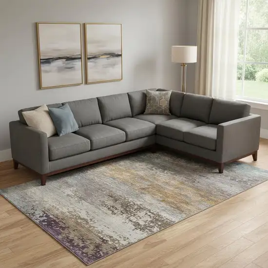 Brown And Gray Abstract Washable Area Rug With UV Protection Photo 2