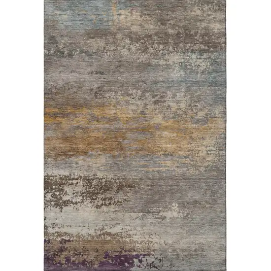 Brown And Gray Abstract Washable Area Rug With UV Protection Photo 4