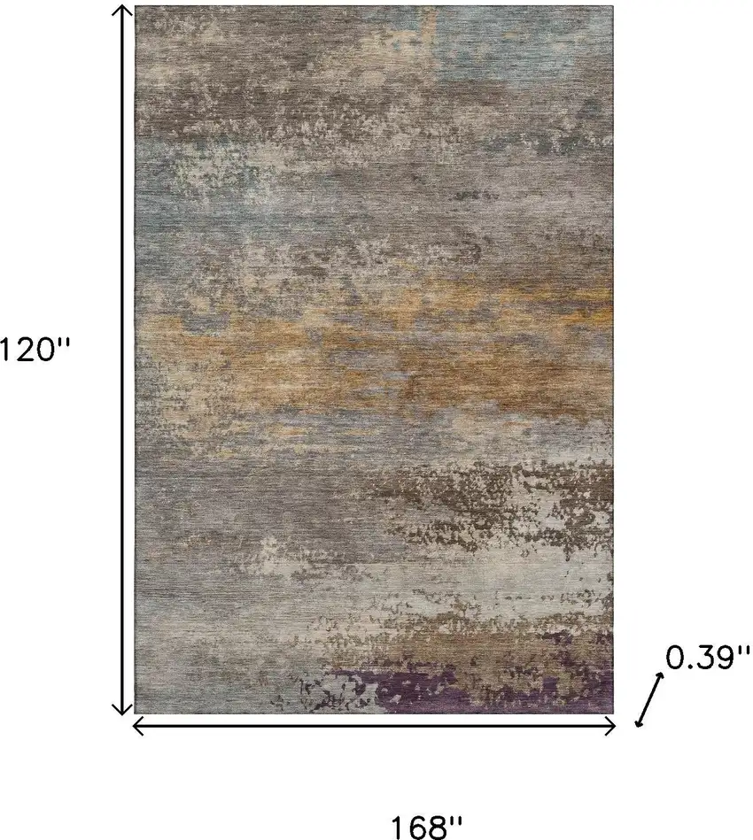 Brown And Gray Abstract Washable Area Rug With UV Protection Photo 9