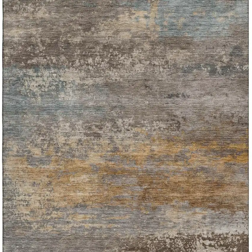 Brown And Gray Abstract Washable Area Rug With UV Protection Photo 3