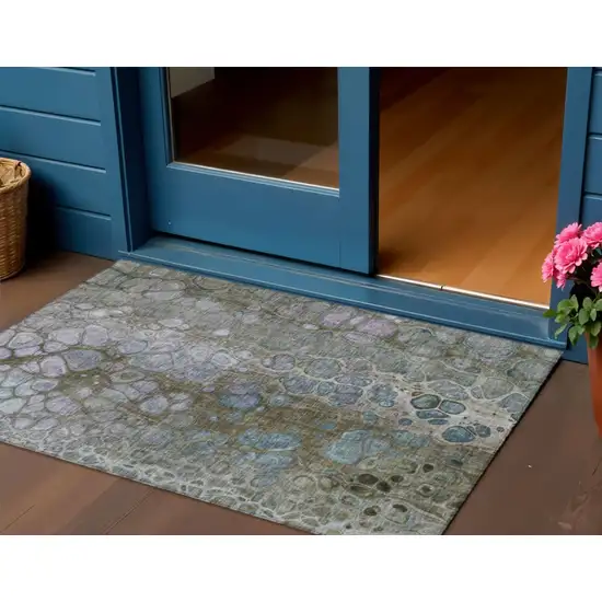 Brown And Gray Abstract Washable Indoor Outdoor Area Rug Photo 2