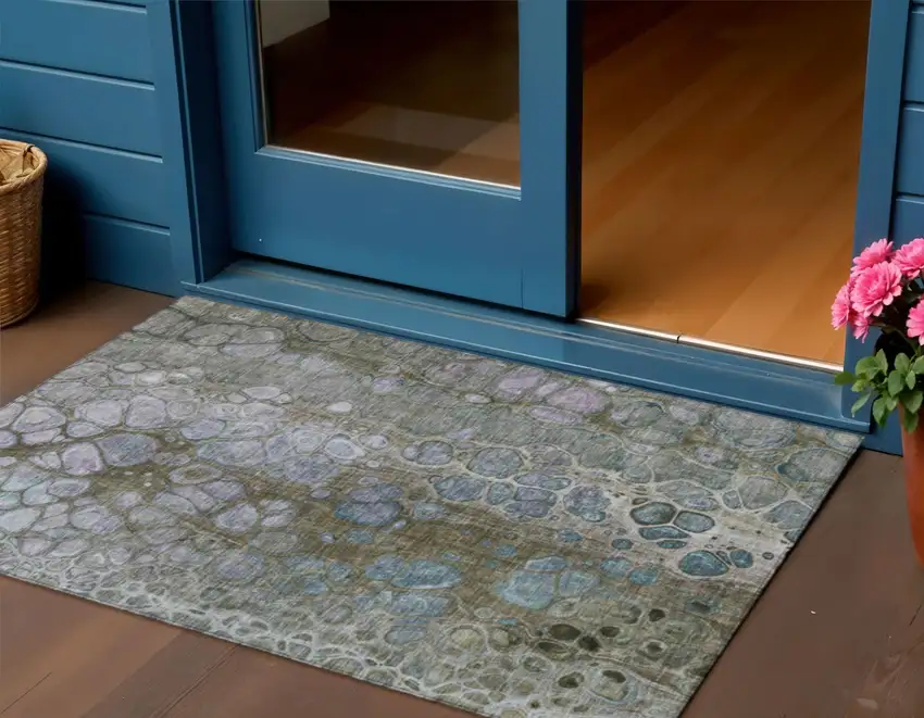 Brown And Gray Abstract Washable Indoor Outdoor Area Rug Photo 2