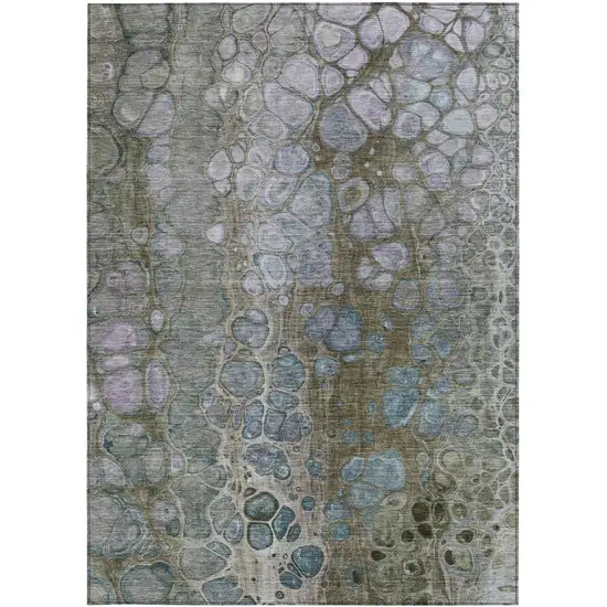 Brown And Gray Abstract Washable Indoor Outdoor Area Rug Photo 3