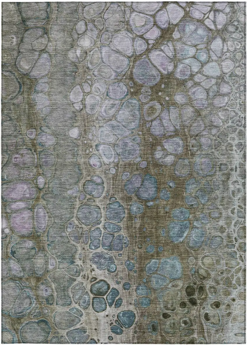 Brown And Gray Abstract Washable Indoor Outdoor Area Rug Photo 3